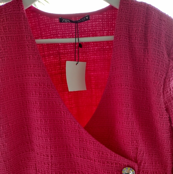 NWT Zara Pink Cropped Tweed Blazer Jacket XL - Picture 8 of 12